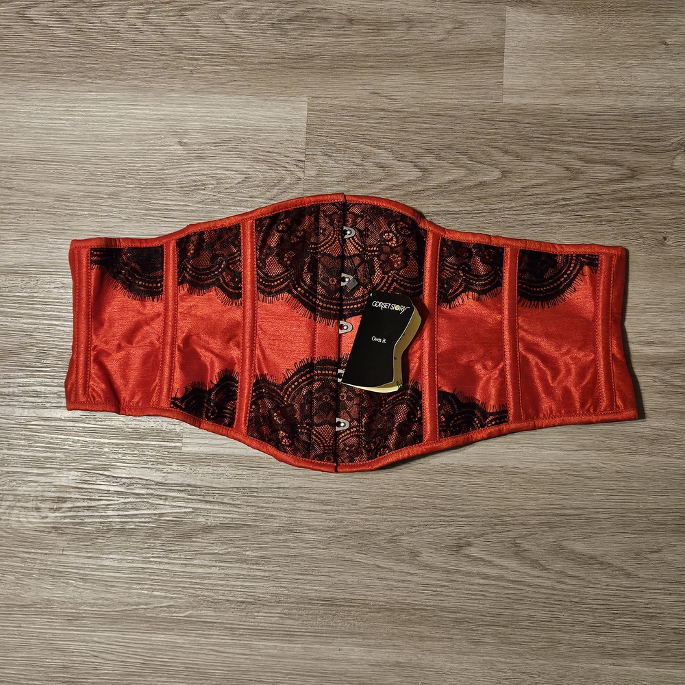 Red Underbust Corset with Decorative Lace